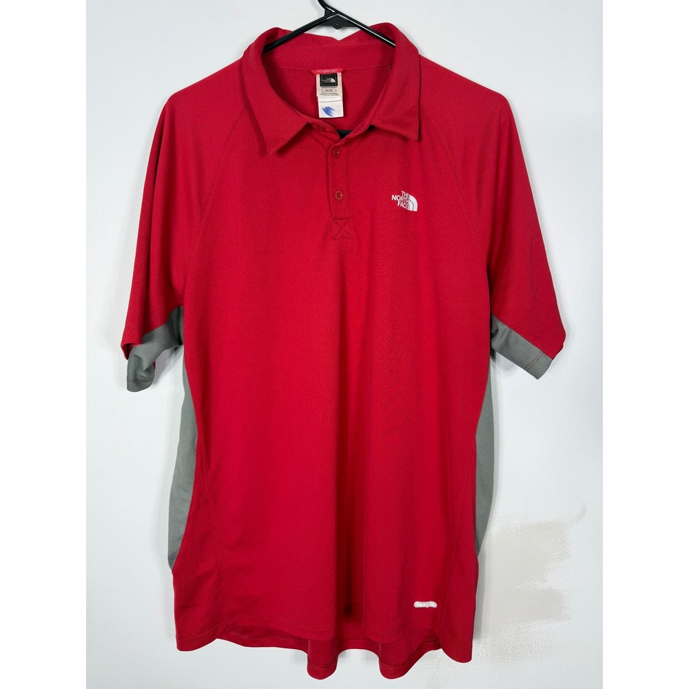 The North Face Mens XL VaporWick Polo‎ Shirt Red Grey Short Sleeve Hiking Active